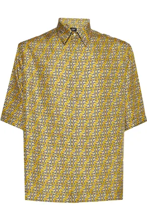 Fendi Overhemden, Heren, Geel, S, Silk FF Labyrinth Print Shirt
