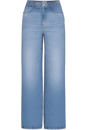 Guess Jeans, Dames, Blauw, W28, Denim, Gevlochten Denim Wide Leg Jeans