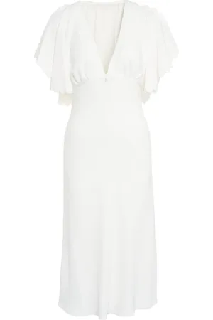 Elisabetta Franchi Kleedjes, Dames, Wit, L, Elegante Retro Jurk met Gouden Details