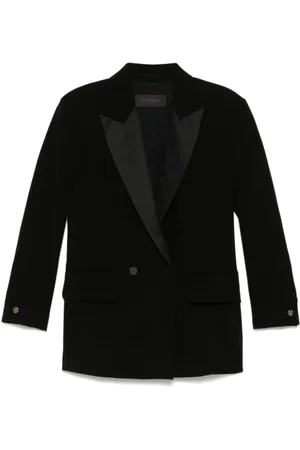 Max Mara Jassen, Dames, Zwart, S, Zwarte double-breasted jas met klepzakken