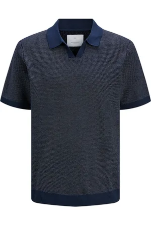 JACK & JONES Tops, Dames, Blauw, 2Xl, Premium Gebreid Split Hals Korte Mouw
