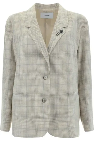 LARDINI Jassen, Dames, , S, Tartan Blazer Jas met Bloem Broche
