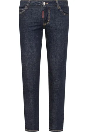 Dsquared2 Jeans, Dames, Blauw, S, Katoen, Logo Printed Cropped Slim-Fit Jeans