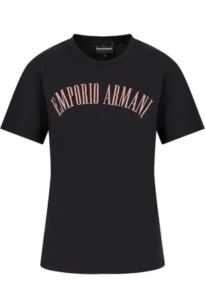 Emporio Armani Tops, Dames, Blauw, L, Katoen, Katoenen T-shirt met Voorkant Logo