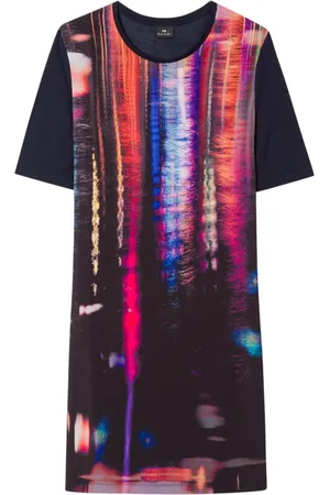 Paul Smith Kleedjes, Dames, Blauw, S, Reflecterende Jersey Jurk met Puddle Print