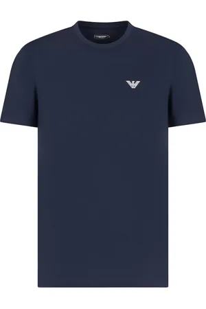 Emporio Armani Tops, Heren, Blauw, S, Katoen, Katoenen T-shirt met Voorkant Logo