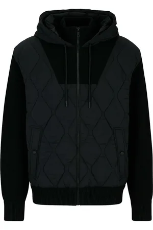 HUGO BOSS Jassen, Heren, Zwart, S, Wol, Wollen blend capuchonjas