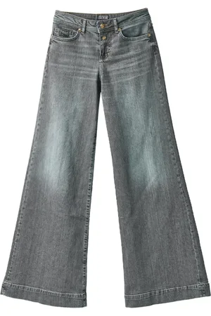 VERSACE Jeans, Dames, Grijs, W28, Denim, Lage Taille Wijde Pijp Denim Broek