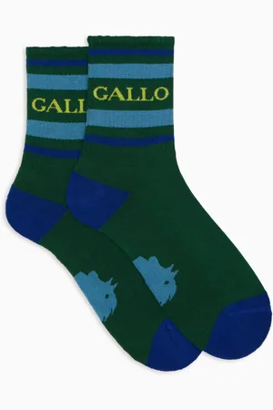 Gallo Ondergoed, unisex, Veelkleurig, S, Katoen, Unisex korte groene katoenen badstof sokken met strepen en schrift