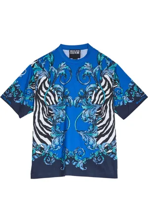 VERSACE Tops, Heren, Veelkleurig, M, Katoen, Zebra Barocco Korte Mouw Katoenen T-Shirt