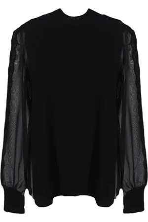 Twin-Set Truien, Dames, Zwart, L, Transparante longsleeve geribbelde top
