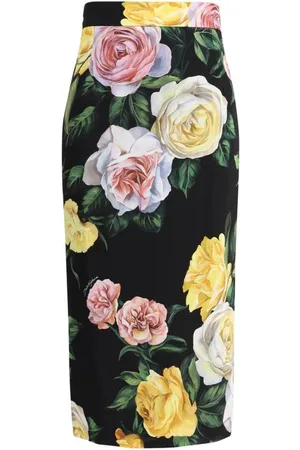 Dolce & Gabbana Rokken, Dames, Veelkleurig, XS, Bloemen Midi Rok met Zijden Voering