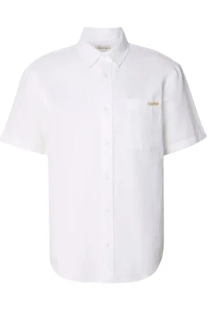 Calvin Klein Overhemden, Heren, Wit, S, Linnen, Linnen overhemd met Franse kraag