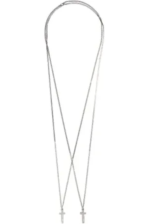Dsquared2 Accessoires, Heren, Grijs, ONE Size, Dubbele Ketting Kruis Hanger Ketting