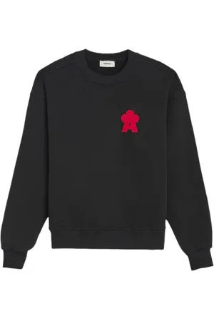 A PAPER KID Sweatshirts & Hoodies, Heren, Zwart, M, Katoen, Ronde Hals Sweatshirt met Geribbelde Zoom en Manchetten