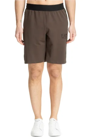 EA7 Korte broeken, Heren, Bruin, M, Polyester, Trekkoord Plain Track Shorts met Logo