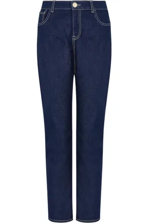 Emporio Armani Jeans, Dames, Blauw, W31, Katoen, Katoenen Jeans met Logo Achterkant