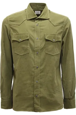 MAZZARELLI Overhemden, Heren, Groen, M, Fluwelen Shirt Groen Italiaanse Stijl