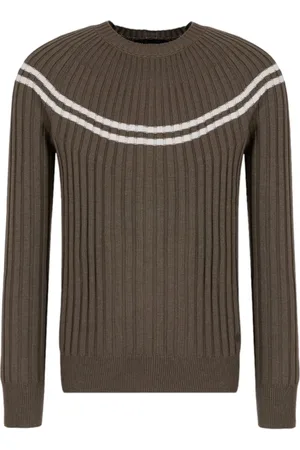 Emporio Armani Truien, Heren, Groen, 2Xl, Wol, Gebreide wollen trui met ronde hals