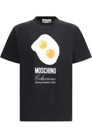 Moschino Tops, Heren, Zwart, S, Katoen, Zwart Eieren Print T-shirt