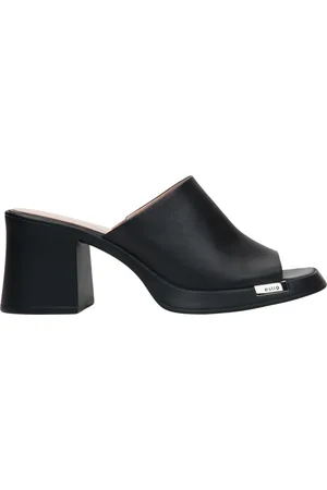 Estro Schoenen, Dames, Zwart, 40 EU, Leer, Zwarte leren muiltjes voor dames op een stabiele blokhak