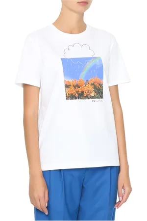 Paul Smith Tops, Dames, Wit, L, Katoen, Sunshine & Showers Graphic Print T-Shirt