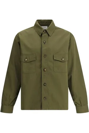 Saint Laurent Overhemden, Heren, Groen, M, Katoen, Klassieke Katoenen Overshirt met Mouwpatches