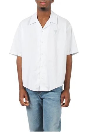 Ami Overhemden, Heren, Wit, M, Katoen, Gestreepte Boxy Shirt met Hartlogo