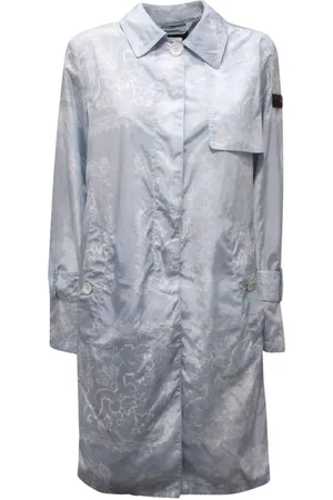 Peuterey Jassen, Dames, Blauw, S, Gedrukte Kaki Trench Jas