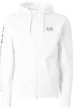 EA7 Sweatshirts & Hoodies, Heren, Wit, L, Katoen, Witte Zip Hoodie voor Mannen