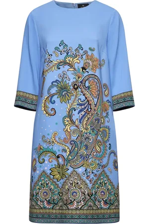 Etro Kleedjes, Dames, Veelkleurig, M, Blauwe Jurk met Bloemen- en Paisleyprint