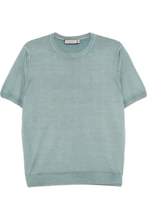 CANALI Tops, Heren, Blauw, M, Blauw-Grijs Crew Neck Sweater