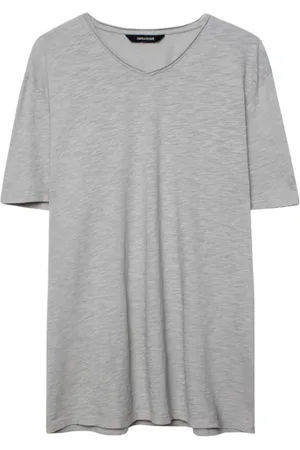 Zadig & Voltaire Tops, Heren, Grijs, M, Grijs V-hals T-shirt van badstof