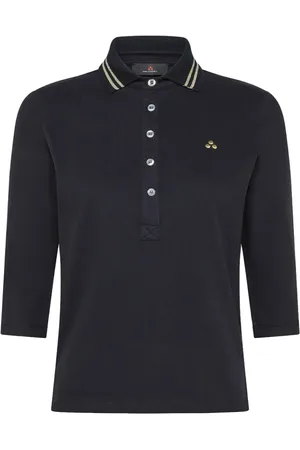 Peuterey Tops, Dames, Blauw, L, Katoen, Blauwe Polo Shirt met Lurex Details