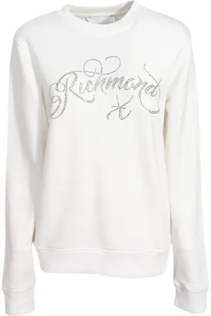 John Richmond Sweatshirts & Hoodies, Dames, Wit, M, Katoen, Katoenen Crewneck Sweatshirt met Frontprint