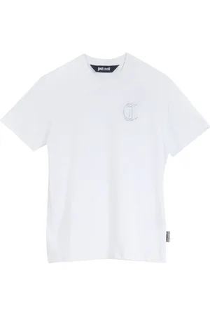 Roberto Cavalli Tops, Heren, Wit, 2Xl, Katoen, Geborduurd Lurex T-shirt in het wit