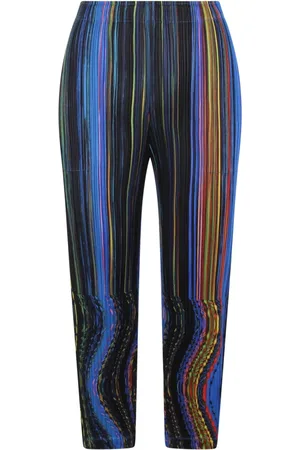 Issey Miyake Broeken, Dames, Veelkleurig, L, Geplooide Warp Straight Leg Broek