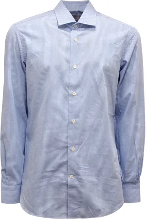 MAZZARELLI Overhemden, Heren, Blauw, L, Slim Overhemd Gemaakt in Italië