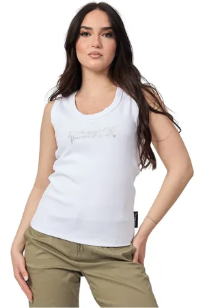 John Richmond Tops, Dames, Wit, M, Katoen, Witte Strass Logo Tanktop