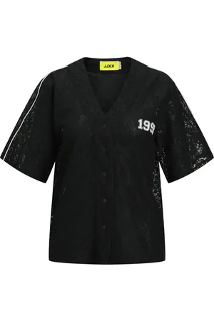 JACK & JONES Blouses & Shirts, Dames, Zwart, XL, Kanten Losse V-hals T-shirt