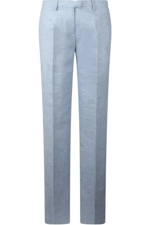 Etro Broeken, Dames, Blauw, XS, Linnen, Slub Check Linnenblend Broek