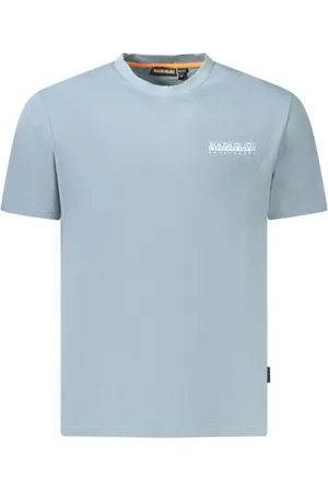 Napapijri Tops, Heren, Grijs, M, Logo Print Crew Neck Cotton Shirt