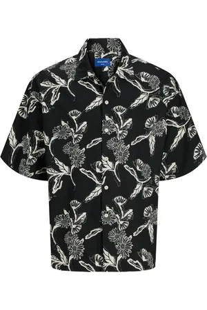 JACK & JONES Overhemden, Heren, Zwart, M, Bedrukte Oversized Shirt