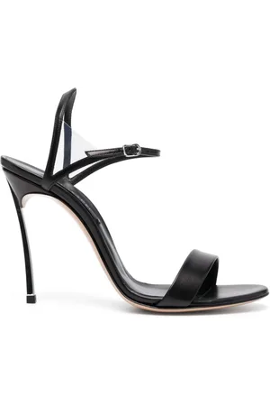 Casadei Schoenen, Dames, Zwart, 41 EU, Leer, Zwarte Leren Blade Hak Sandaal