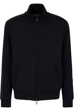Emporio Armani Sweatshirts & Hoodies, Heren, Blauw, M, Katoen, Logo Rits Hoodie Katoenmix