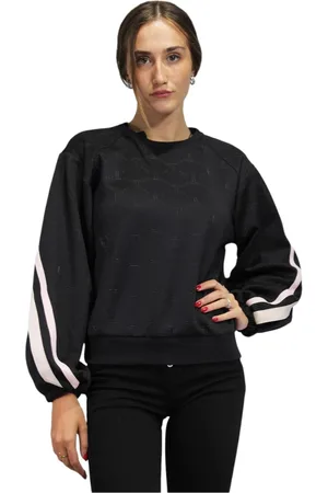 Twin-Set Sweatshirts & Hoodies, Dames, Zwart, S, Polyester, Logo Herhaal Crewneck Sweatshirt Lange Mouw
