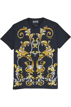 VERSACE Tops, Heren, Zwart, XL, Katoen, Barocco Outline T-Shirt in zwart