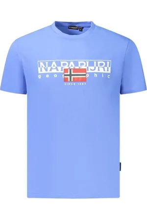 Napapijri Tops, Heren, Blauw, L, Katoen, T-shirt met opvallende print