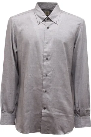 MAZZARELLI Overhemden, Heren, Grijs, L, Flanellen overhemd Made in Italy
