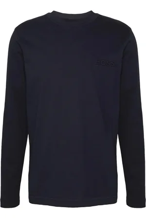 HUGO BOSS Tops, Heren, Blauw, M, Katoen, Lange mouw katoenen T-shirt